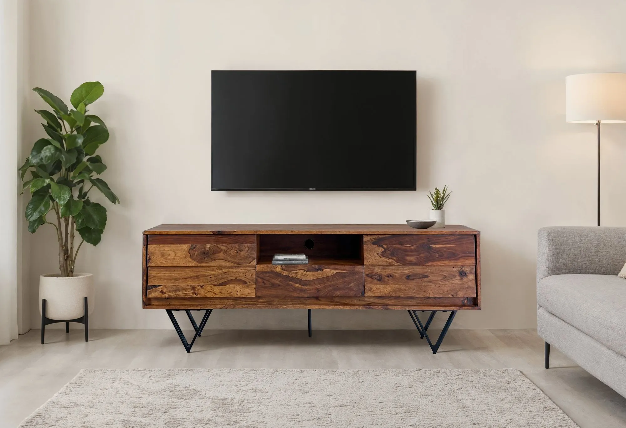 TV Lowboard Sheesham Massivholz 160 cm