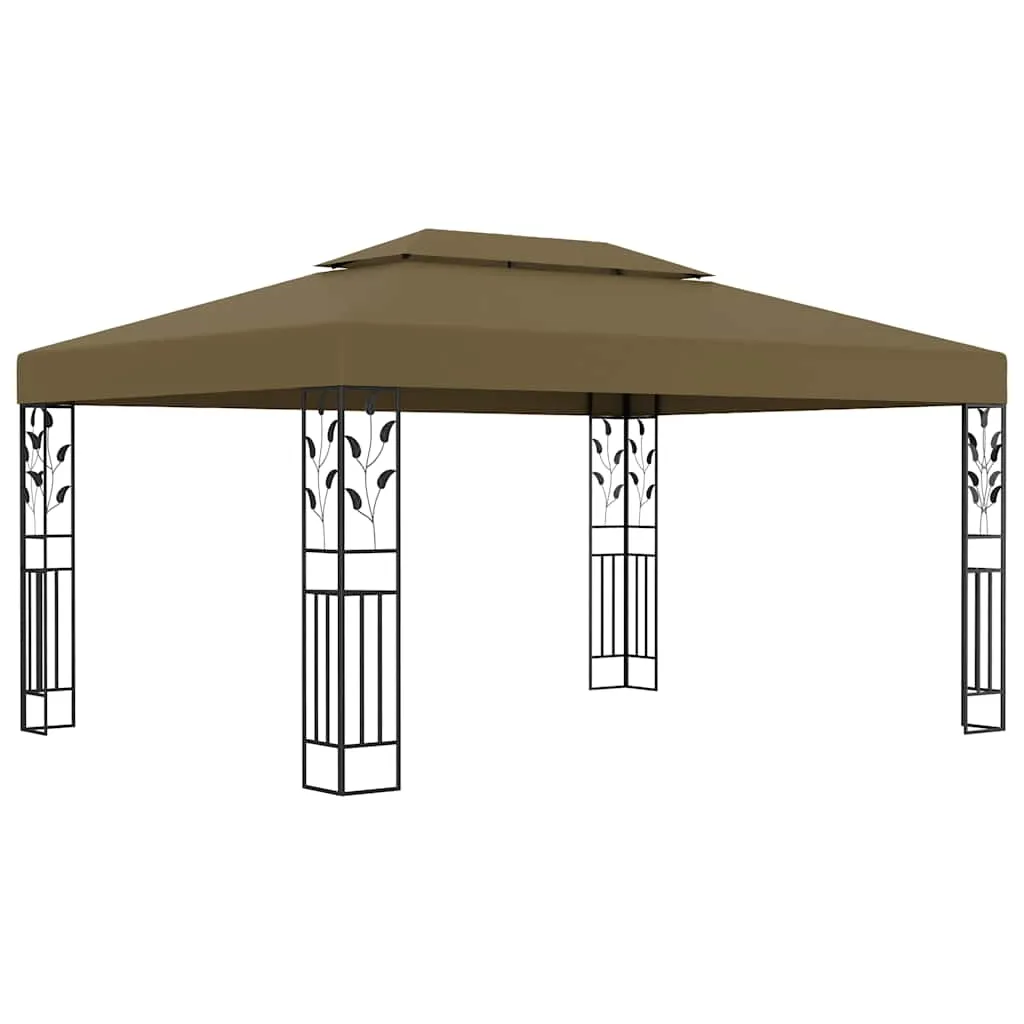 Outdoor Pavillon Taupe 3x4 m mit doppeltem Polyesterdach und Lichterkette