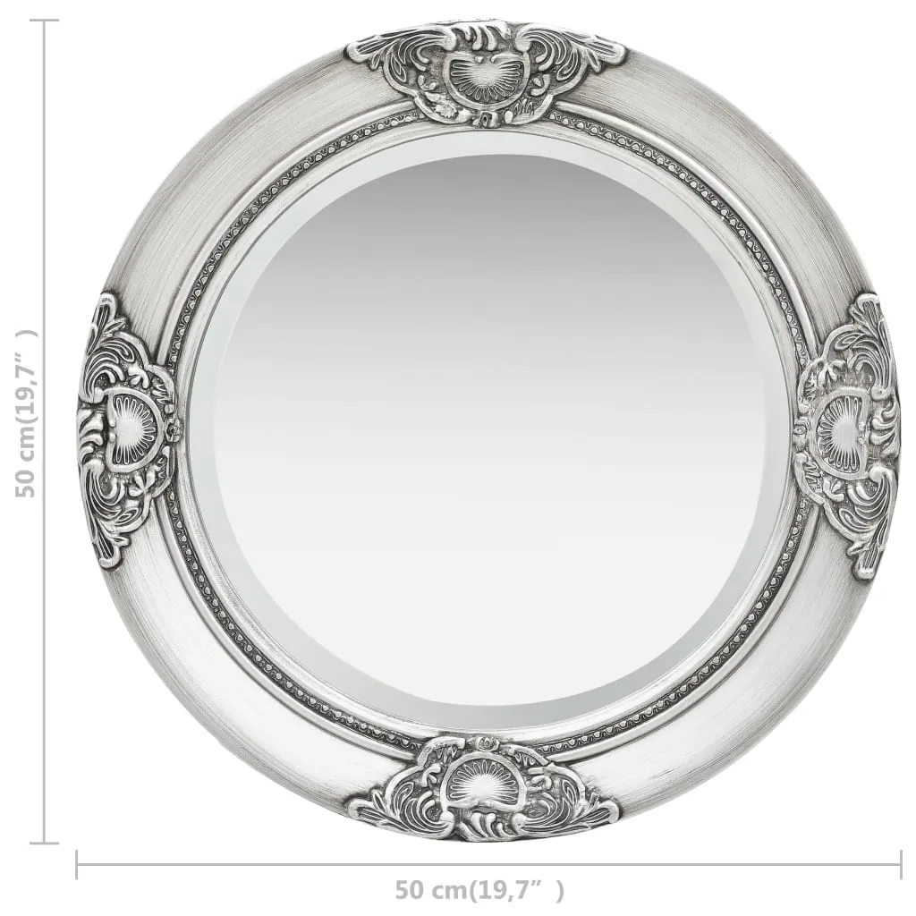Runder Wandspiegel 50 cm Silber mit Massivholz Rahmen im Barockstil