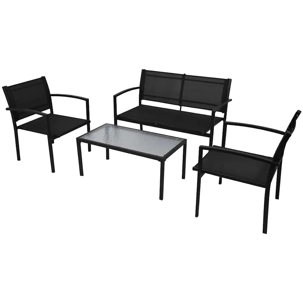 Schwarzes Gartenmöbel-Set Stahlrahmen 110x62x78 cm Bank & Stühle