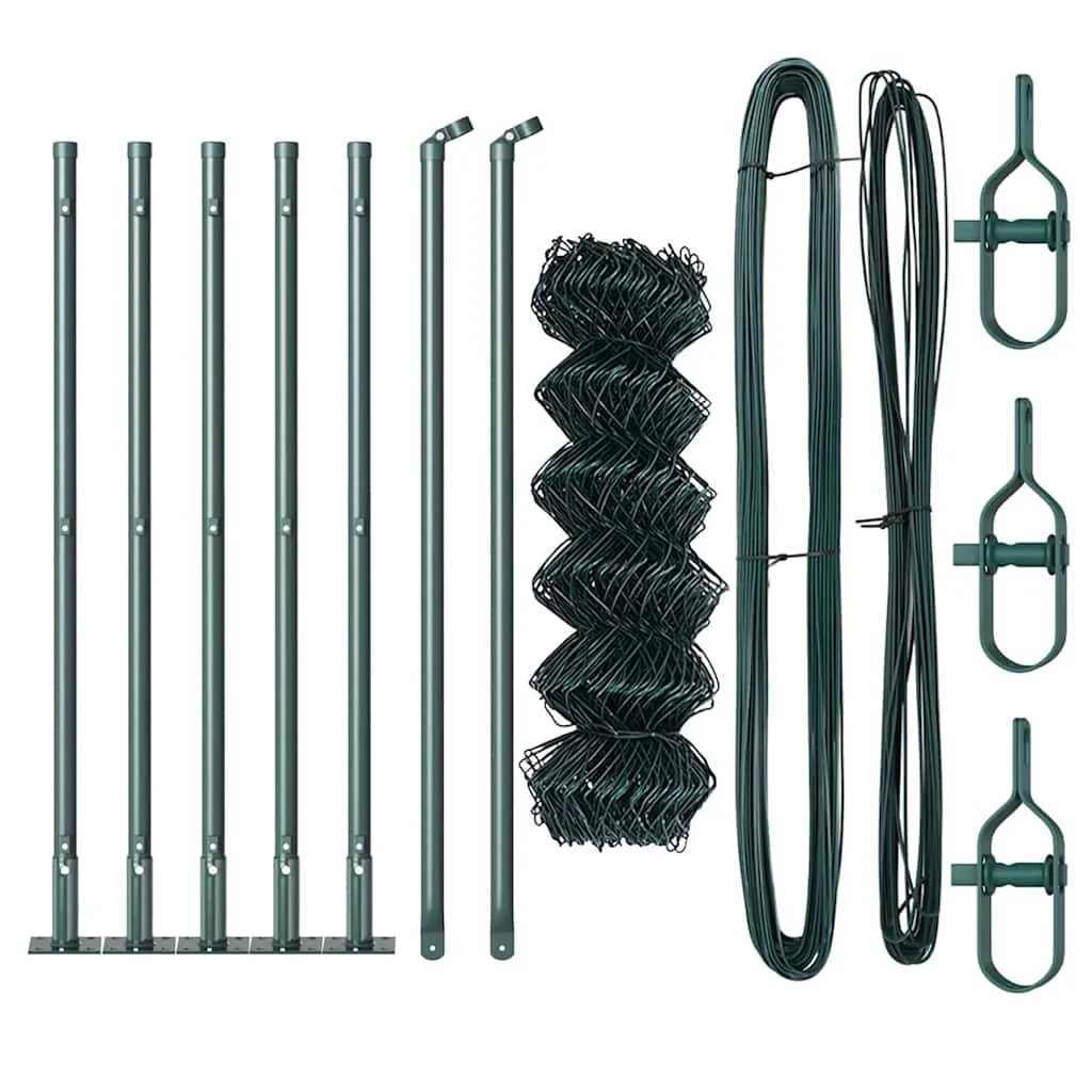 Zaunpfosten-Set aus Stahl und PVC Grün 1000 x 3,2 x 60 cm
