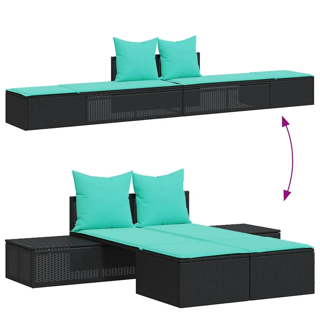 Doppel-Sonnenliege Schwarz 104x162x30 cm mit PE-Rattan und Stahlgestell