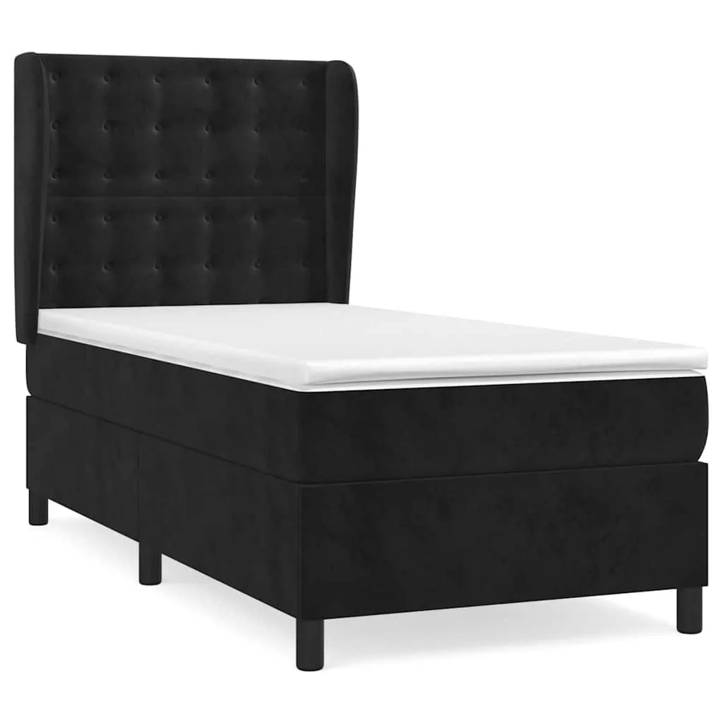 Boxspringbett aus Samt mit Taschenfederkernmatratze, 90x190 cm, Schwarz
