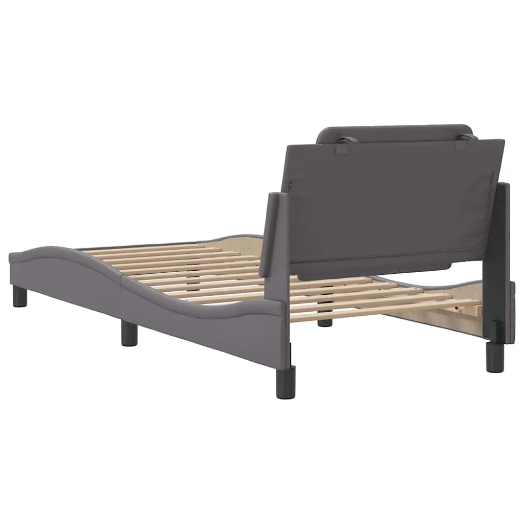 Bettrahmen mit Kopfteil 218x85x74,5 cm Grau Kunstleder Massivholz