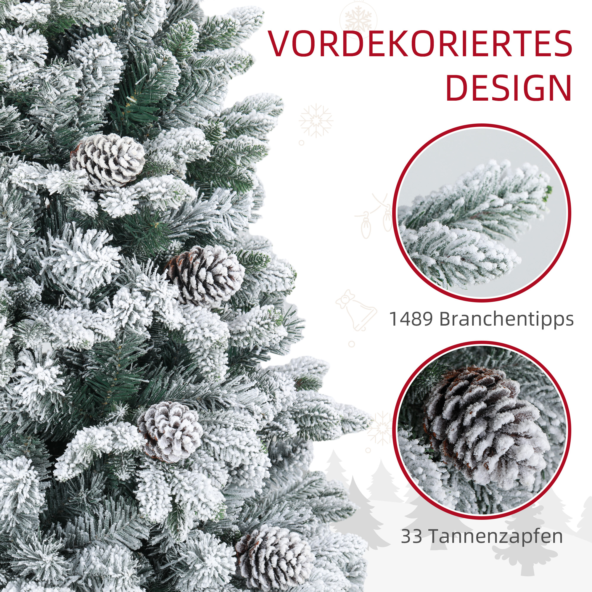Künstlicher Weihnachtsbaum mit Kunstschnee & Zapfen, 180 cm, Grün