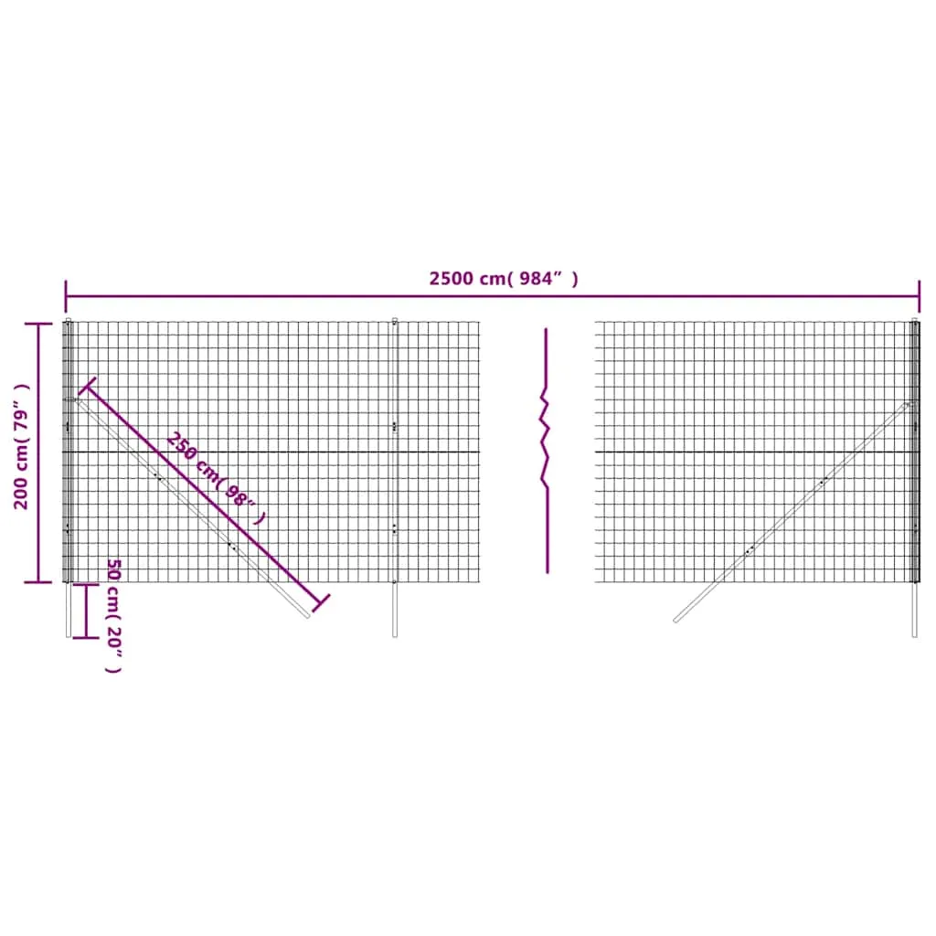 Grüner Maschendrahtzaun 2 x 25 m mit PVC-beschichtetem verzinktem Stahl