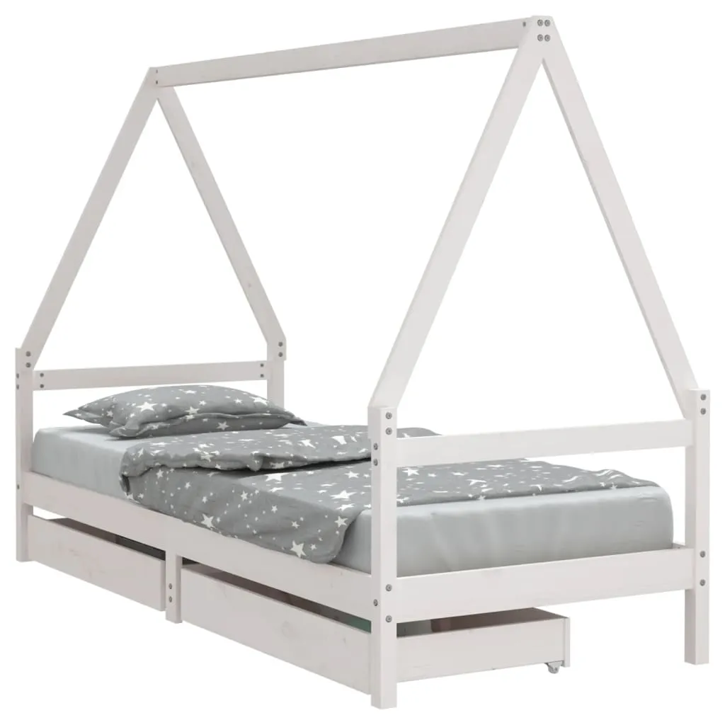 Kinderbett Hausform aus massivem Kiefernholz Weiß 205,5x85,5x143 cm