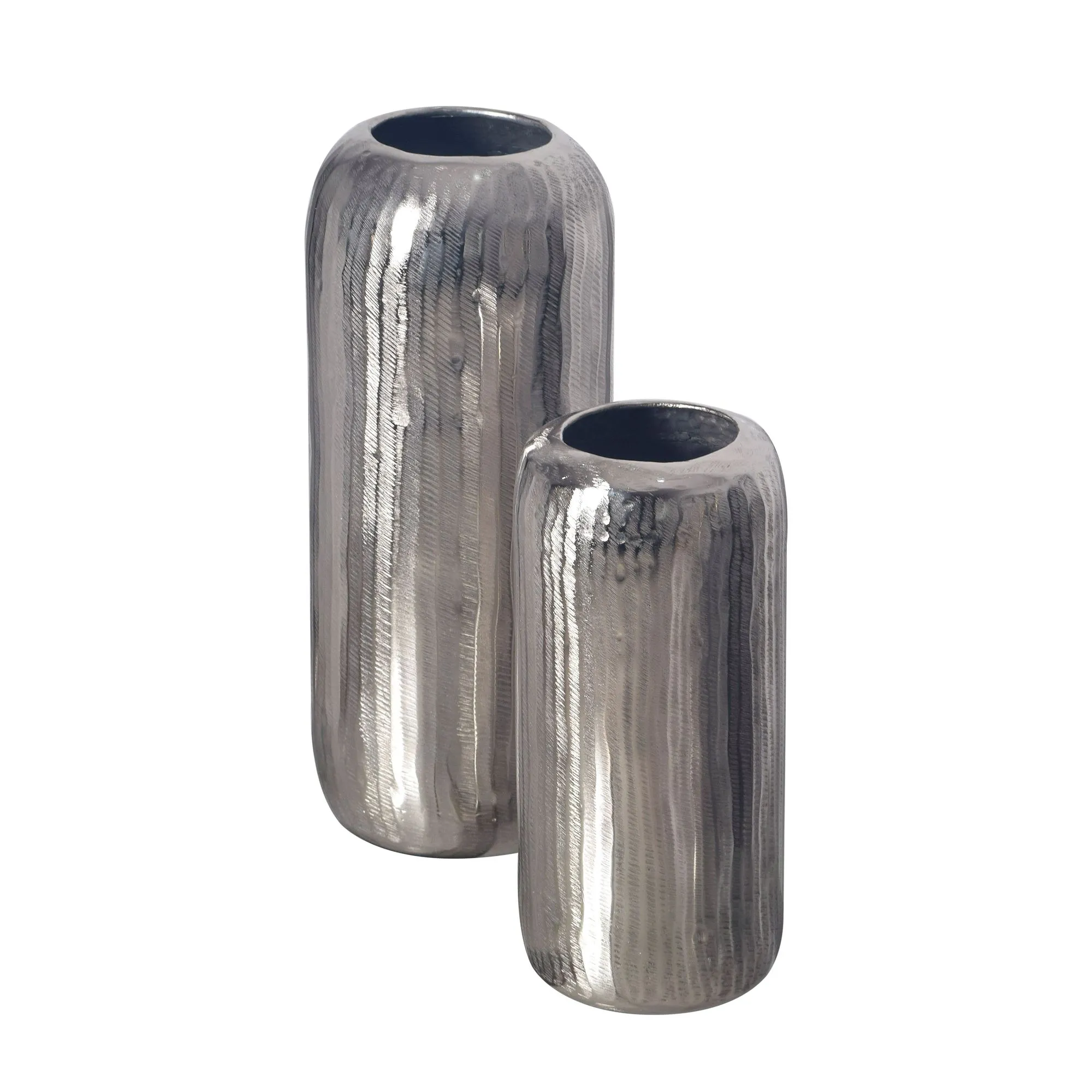 Deko Vase 2er Set Aluminium Silber Zylinder Blumenvase Modern