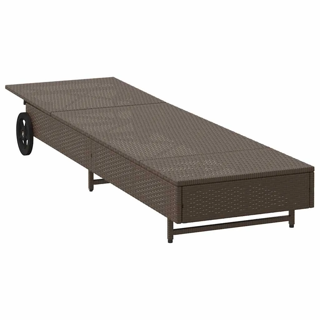 Sonnenliege mit Rollen 55x200x25,5 cm Braun PE-Rattan & Stahl