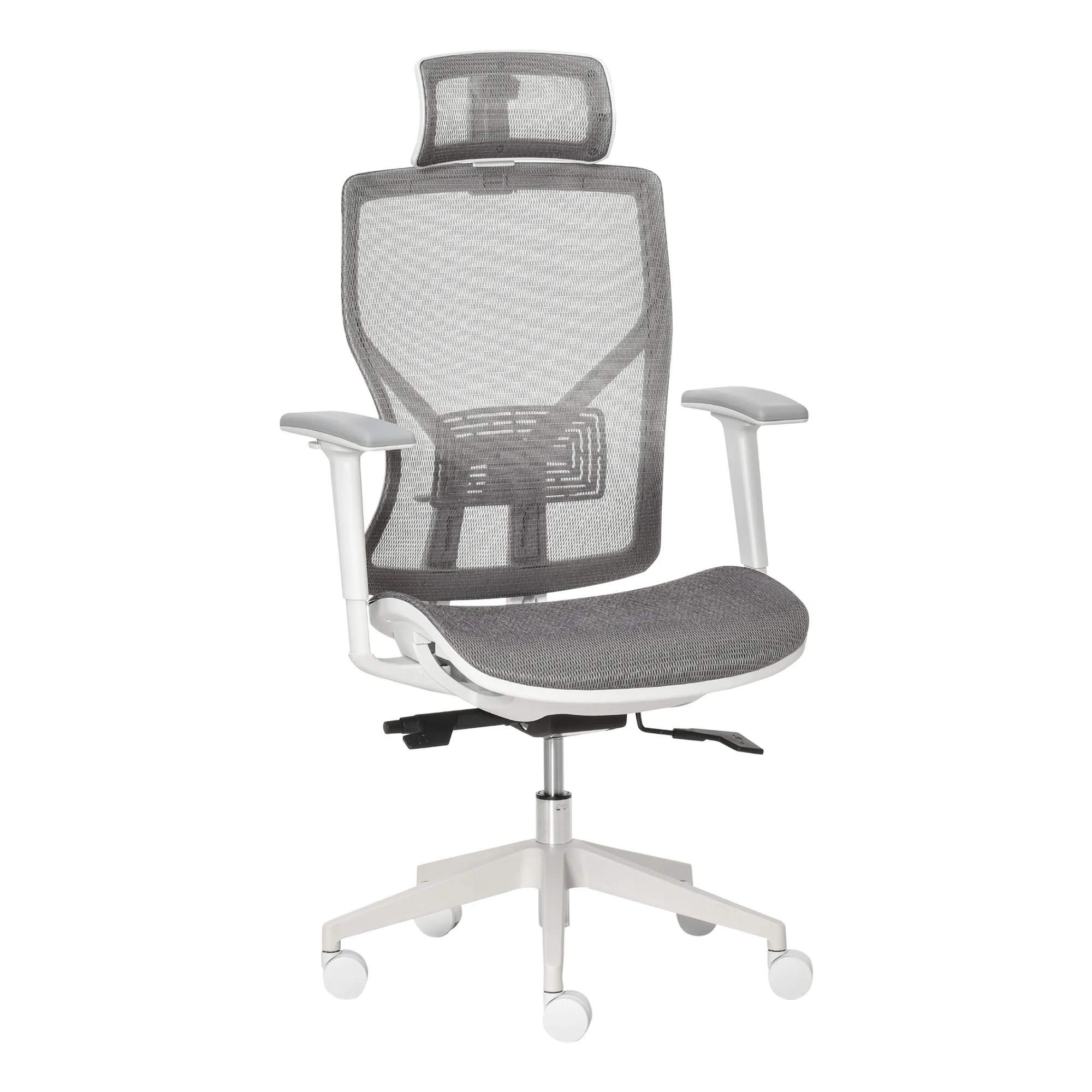Bürostuhl Schreibtischstuhl Drehstuhl Gamingstuhl mit Kopflehne Lendenkissen 3D-Armlehne 3 Stufen 360°-Drehräder höhenverstellbar ergonomisch Mesh-Stoff Schaumstoff Grau 67 x 65 x 120-128 cm