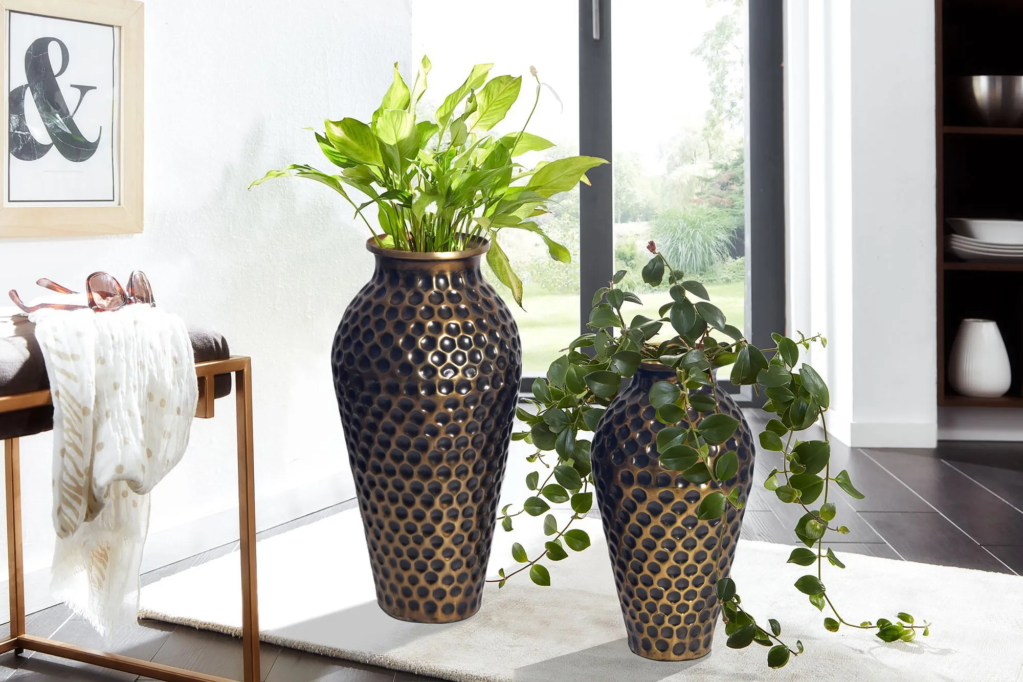 Deko Vase 2er Set Aluminium Gold Amphore Blumenvase Modern