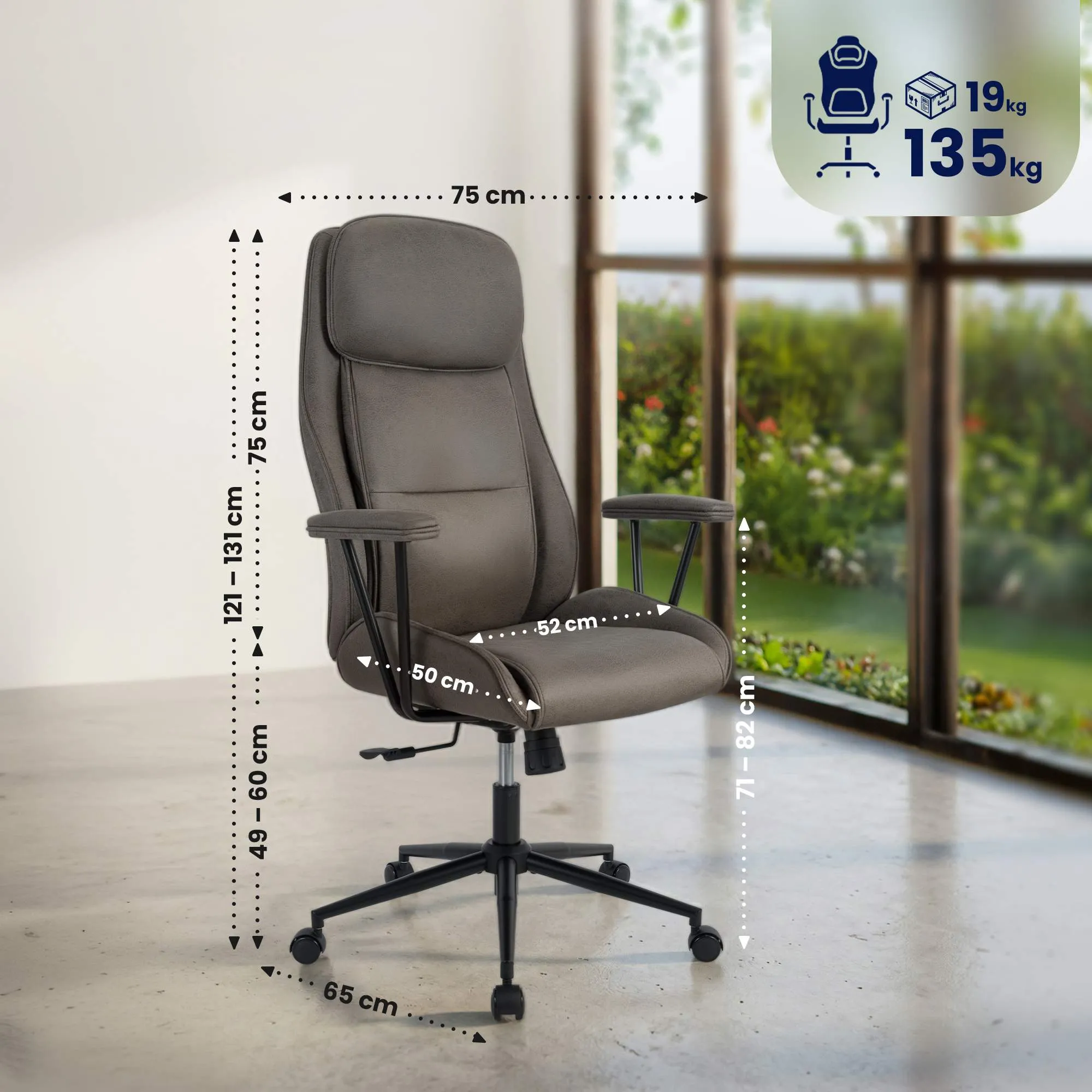 Bürostuhl Siddar 121x75x65 cm antik-grau