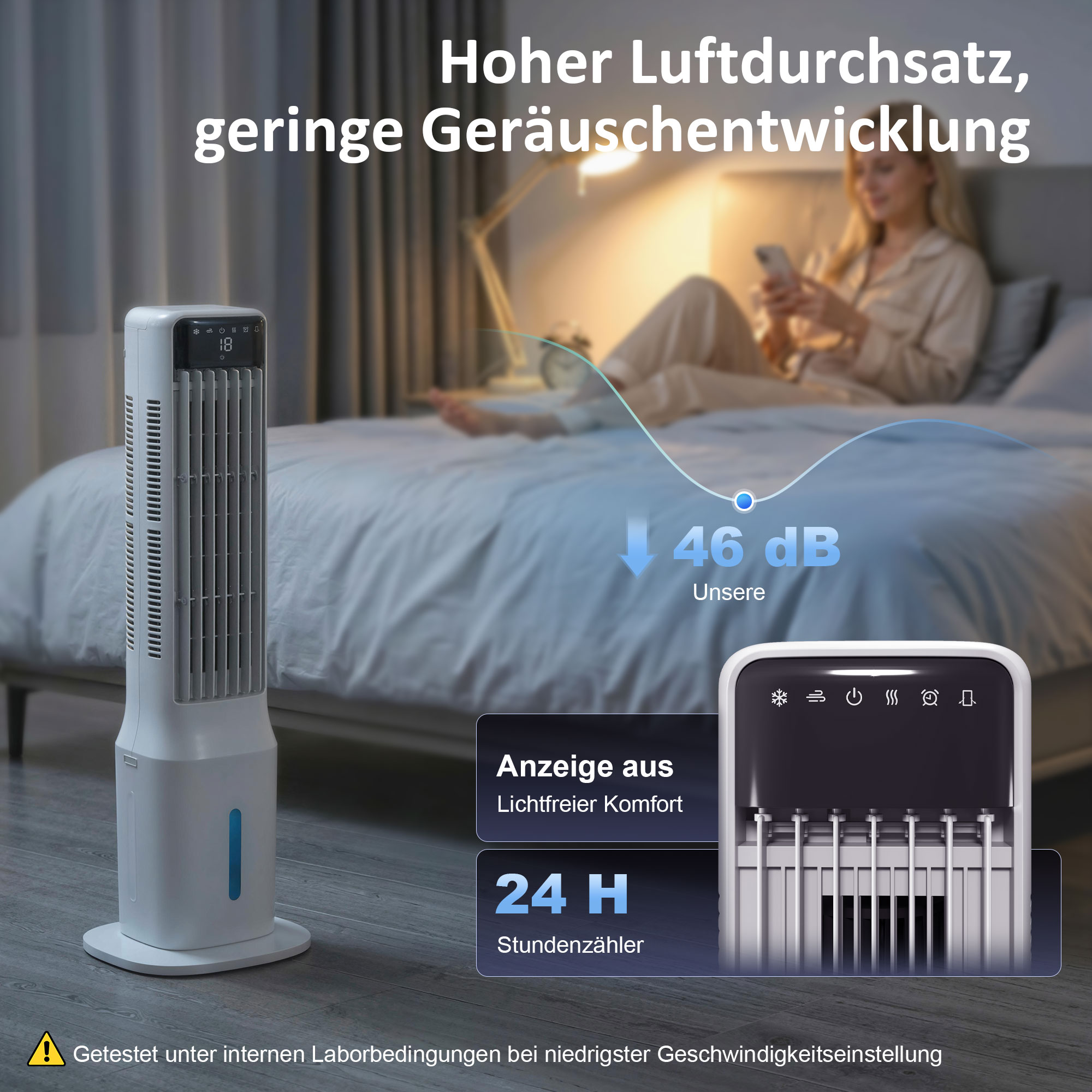 Tragbarer Luftkühler, 3-in-1 Verdunstungs-Luftkühler mit 9-Liter-Wassertank, 48° Oszillation, 3 Geschwindigkeiten, 3 Modi, Weiß