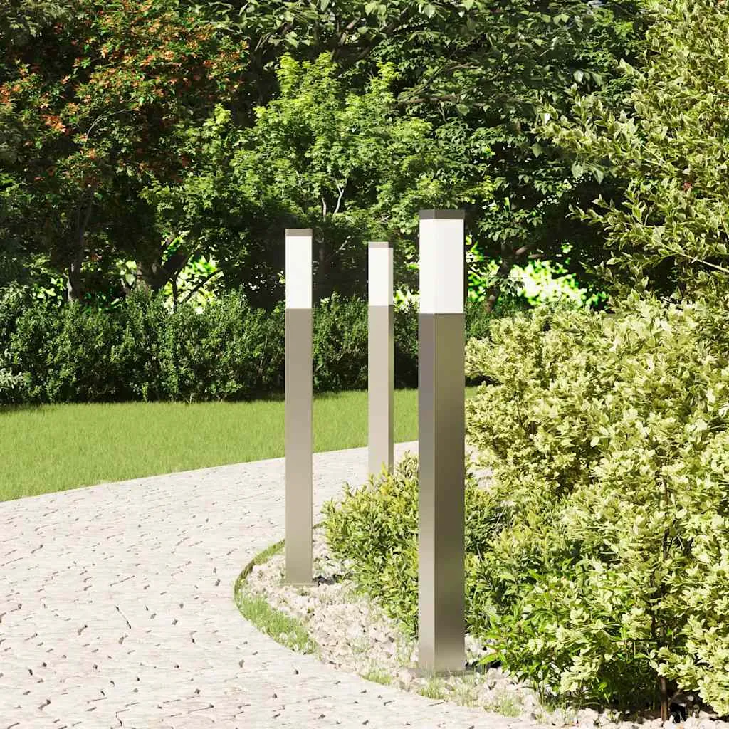 Silberne Pollerleuchte aus Edelstahl 10x10x80 cm mit IP44 Schutz