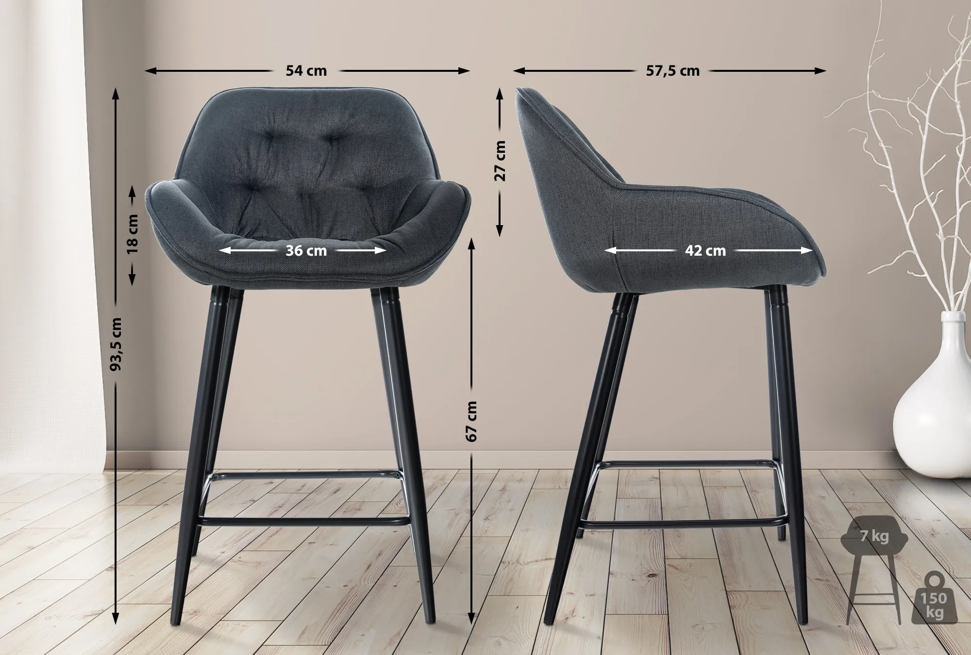 Barhocker Gibson 93,5x54x57,5 cm dunkelgrau