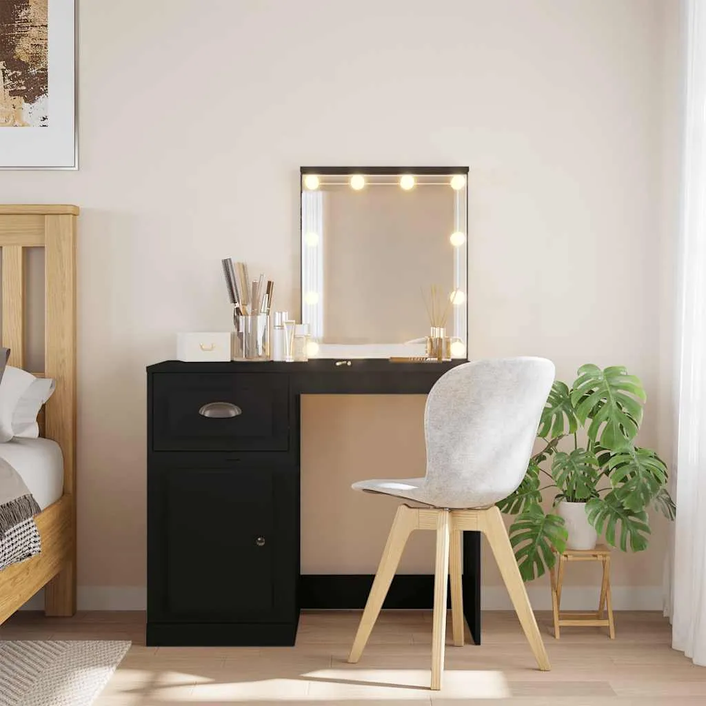 Schminktisch mit Spiegel und LED-Beleuchtung 90x42x132,5 cm Schwarz