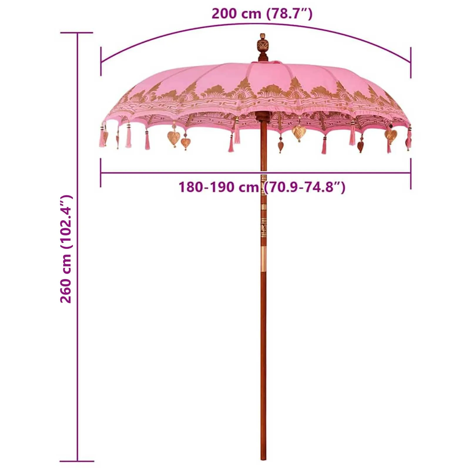 Balinesischer Sonnenschirm Rosa 185 x 185 x 260 cm