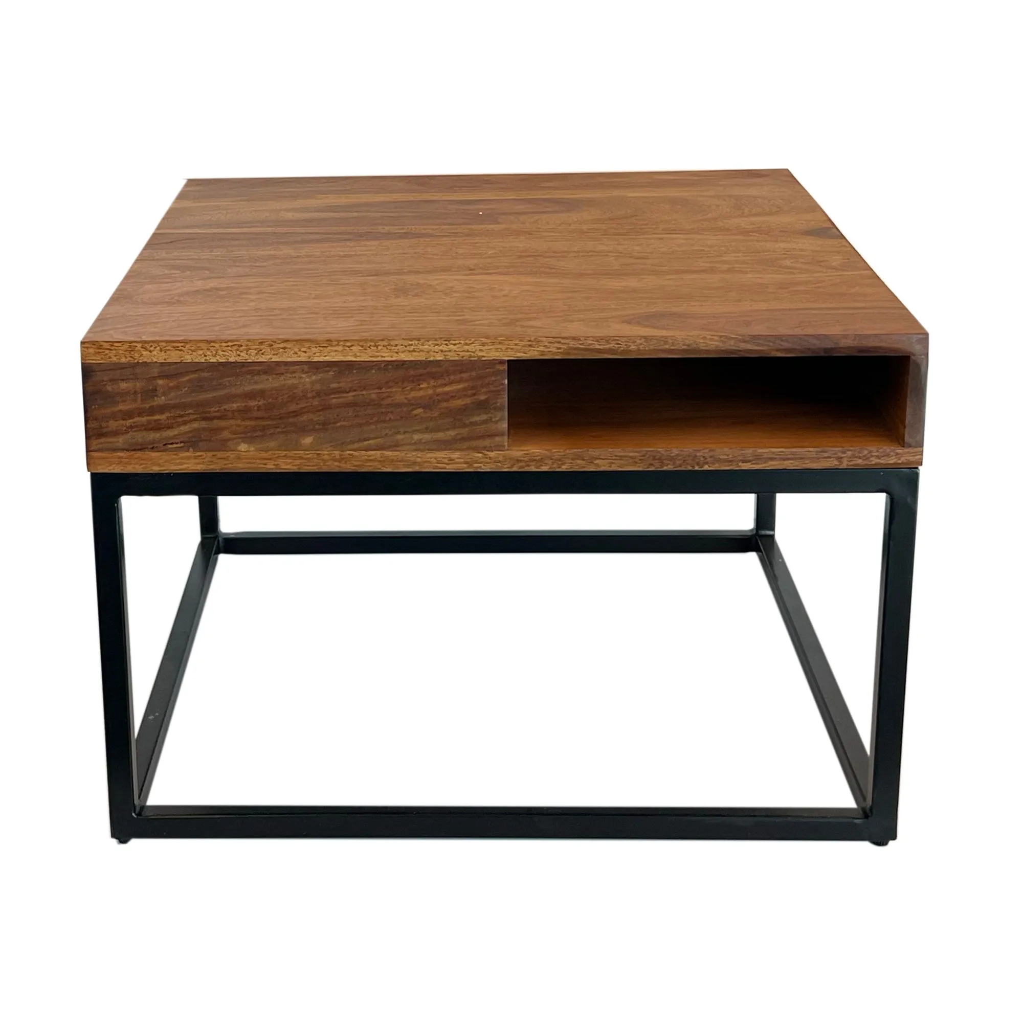 Wohnling Couchtisch 60x60x40 cm Sheesham Massivholz / Metall Sofatisch Eckig