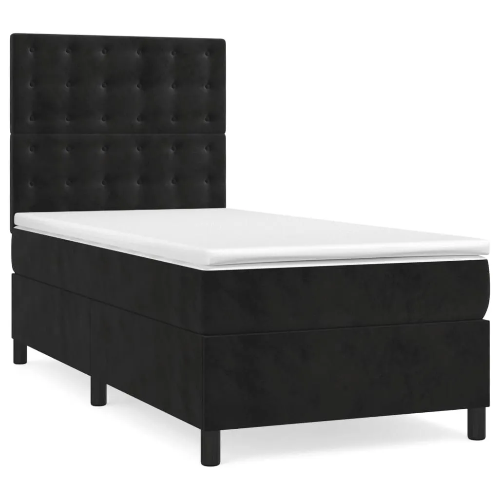 Boxspringbett aus Samt mit Taschenfederkernmatratze 90x190 cm Schwarz
