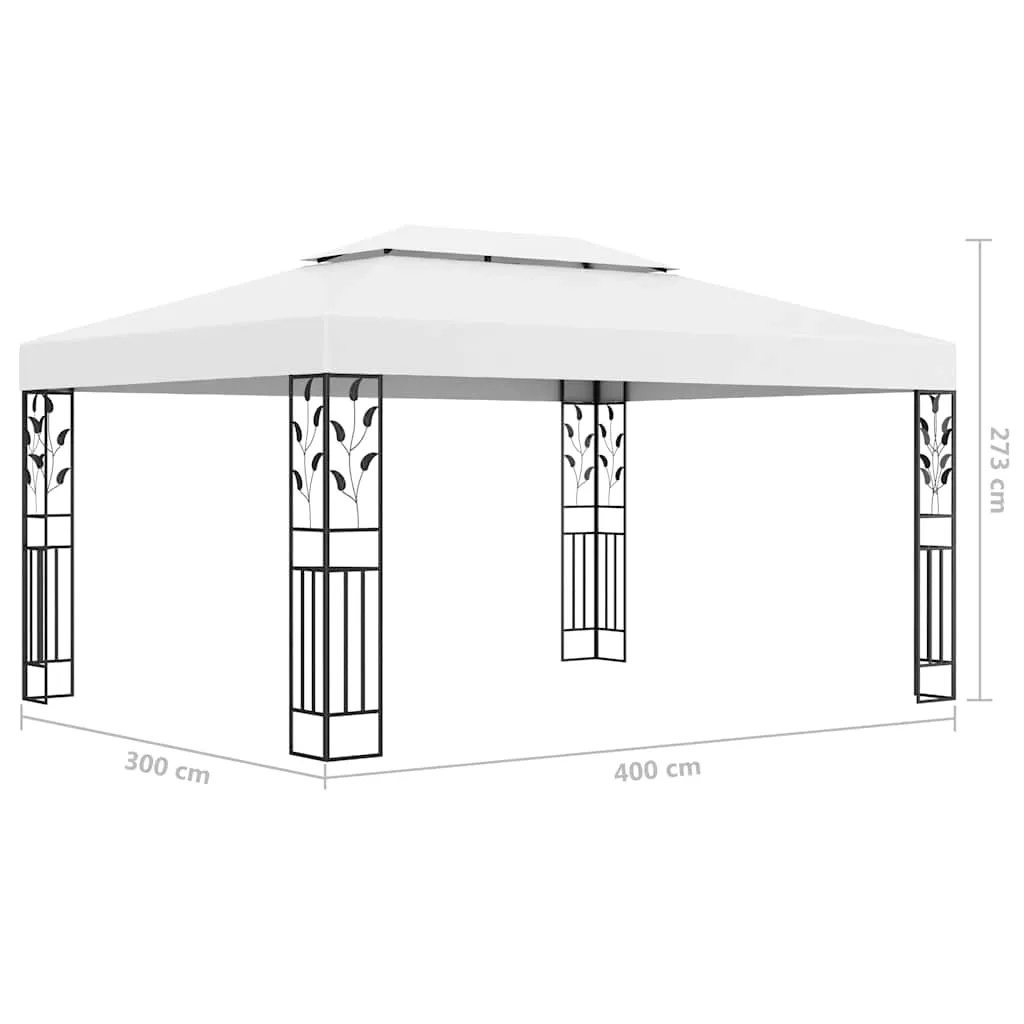 Weißer Pavillon 3 x 4 m mit doppeltem Polyesterdach und Solar-Lichterkette