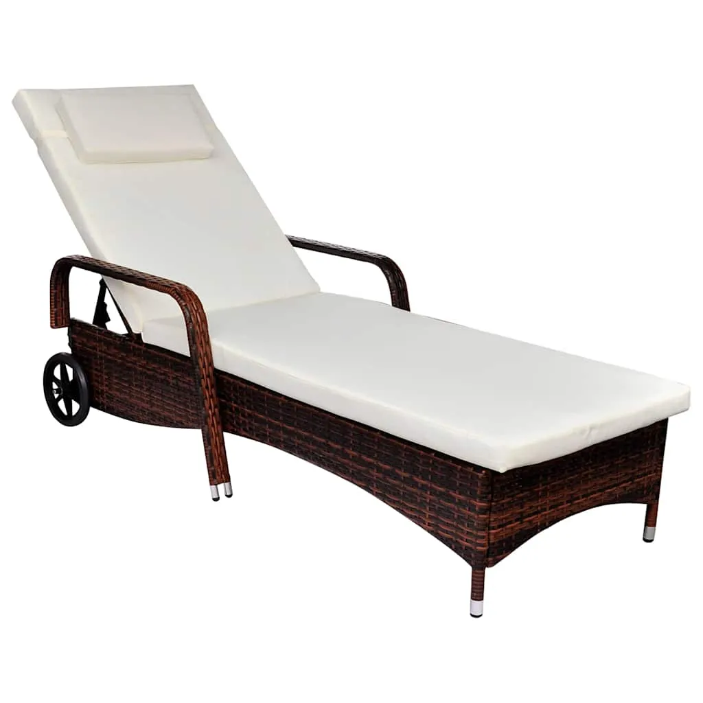 Sonnenliege Braun 198x66x(30-98) cm mit Cremeweißem Kissen