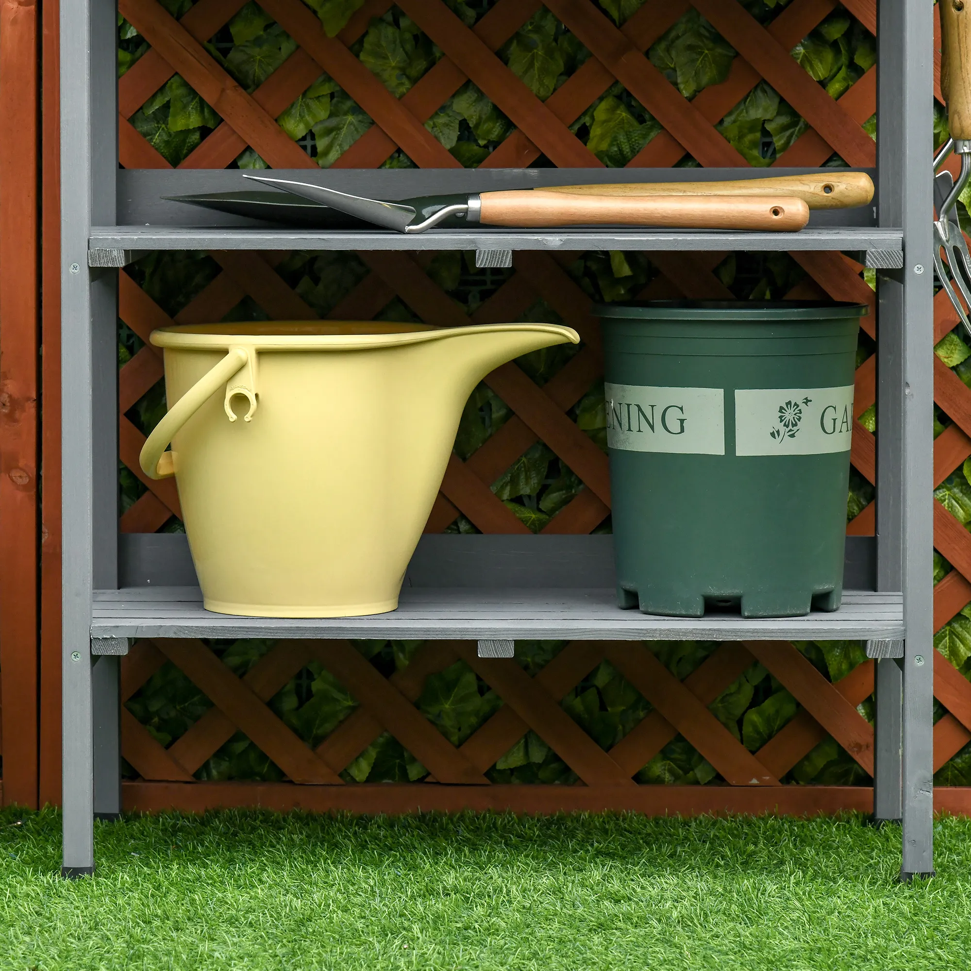 Pflanztisch 76L x 37B x 89H cm in Grau aus Massivholz