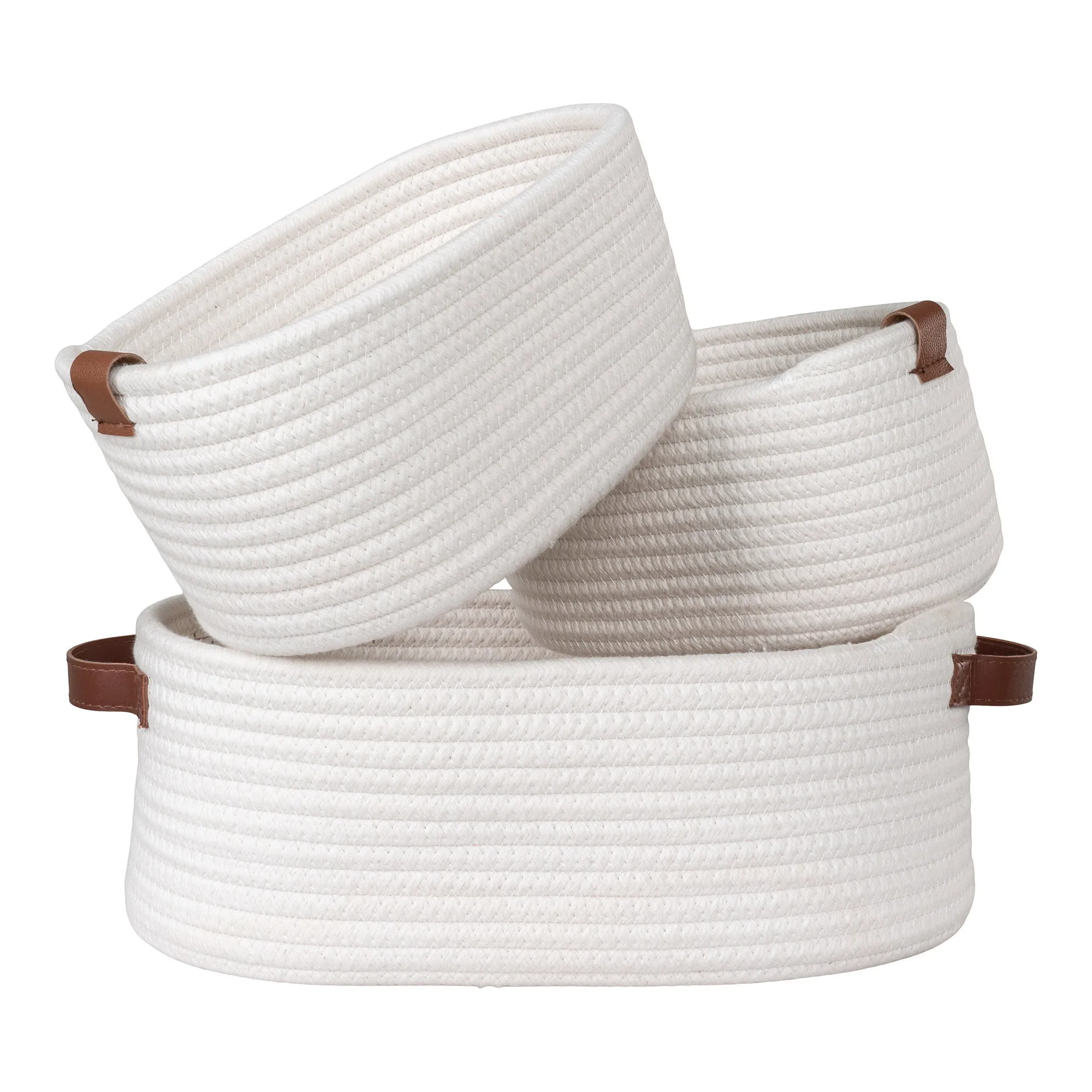tinkaro Körbe Set 3-teilig Baumwolle 16x16x25 / 22x22x35 / 11x11x13 cm Weiß