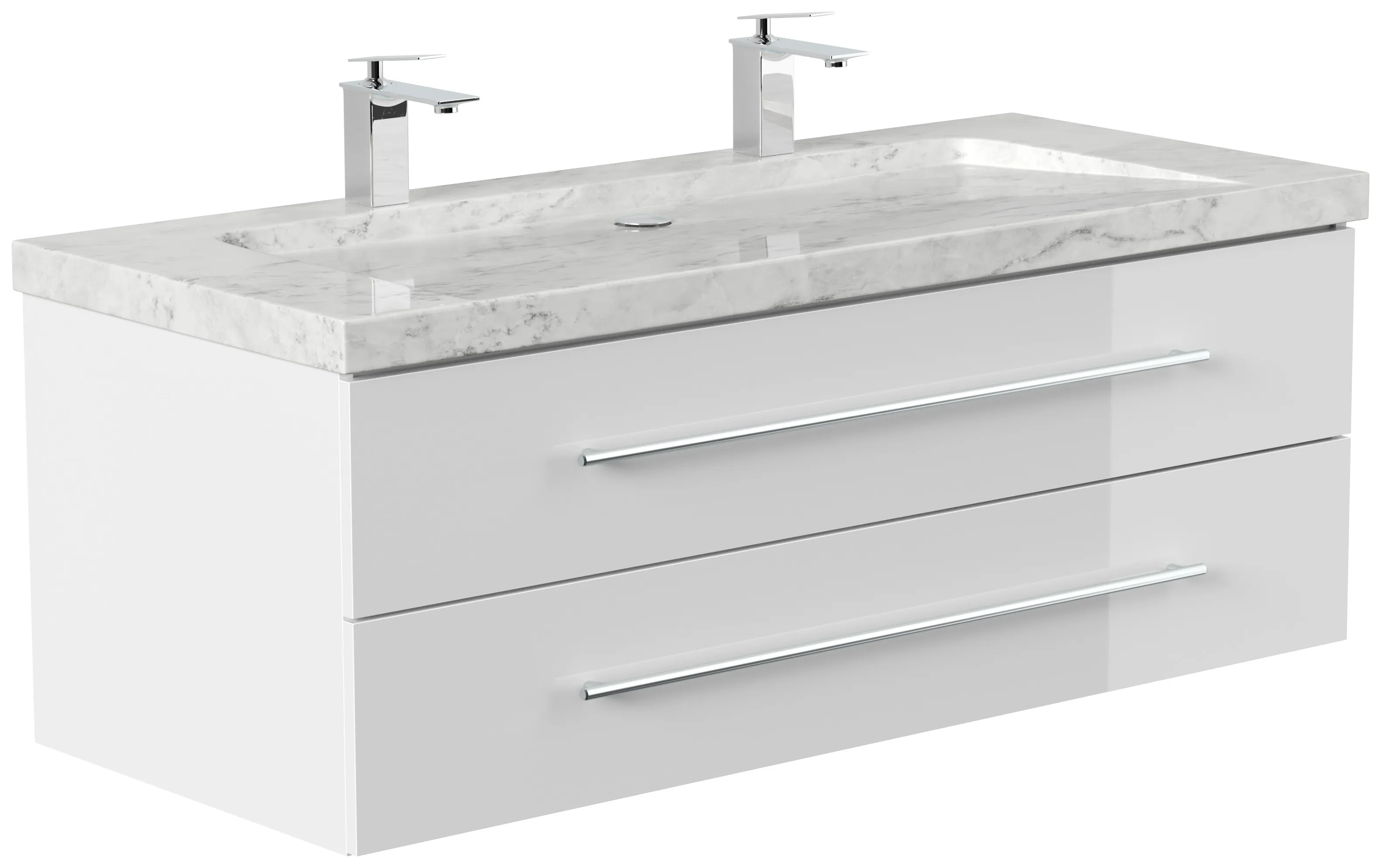 Badmöbel Marmor Carrara White YAMO 130 cm 2 Hahnlöcher SoftClose weiß hochglanz