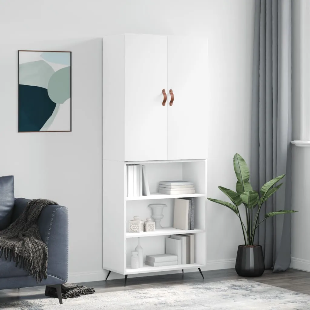 Weißes Highboard aus Holzwerkstoff mit Metallfüßen 69,5 x 34 x 180 cm