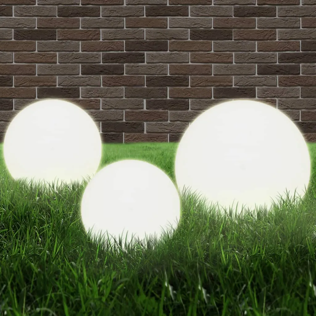 6er Set weiße LED-Kugellampen 20/30/40 cm mit E27-Fassung