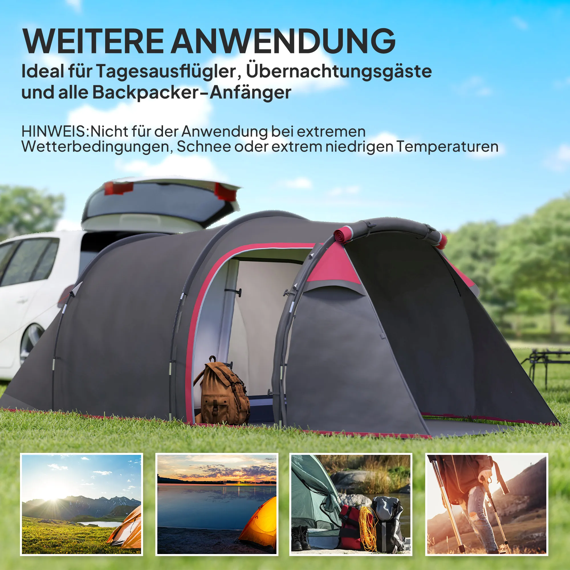 Campingzelt 2-3 Personen 426x206x154 cm Dunkelgrau