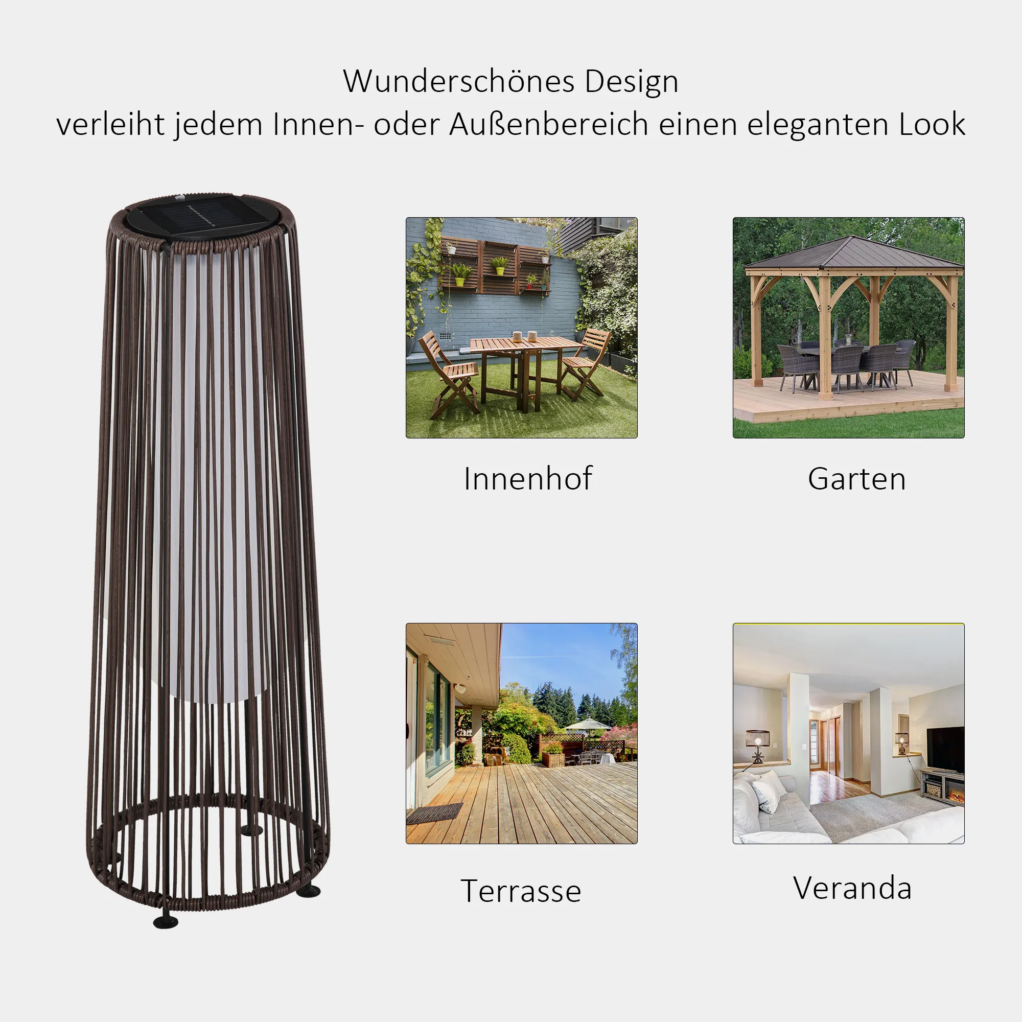 Gartenleuchte Solar Rattanoptik Stahlbraun 21,5 x 61 cm