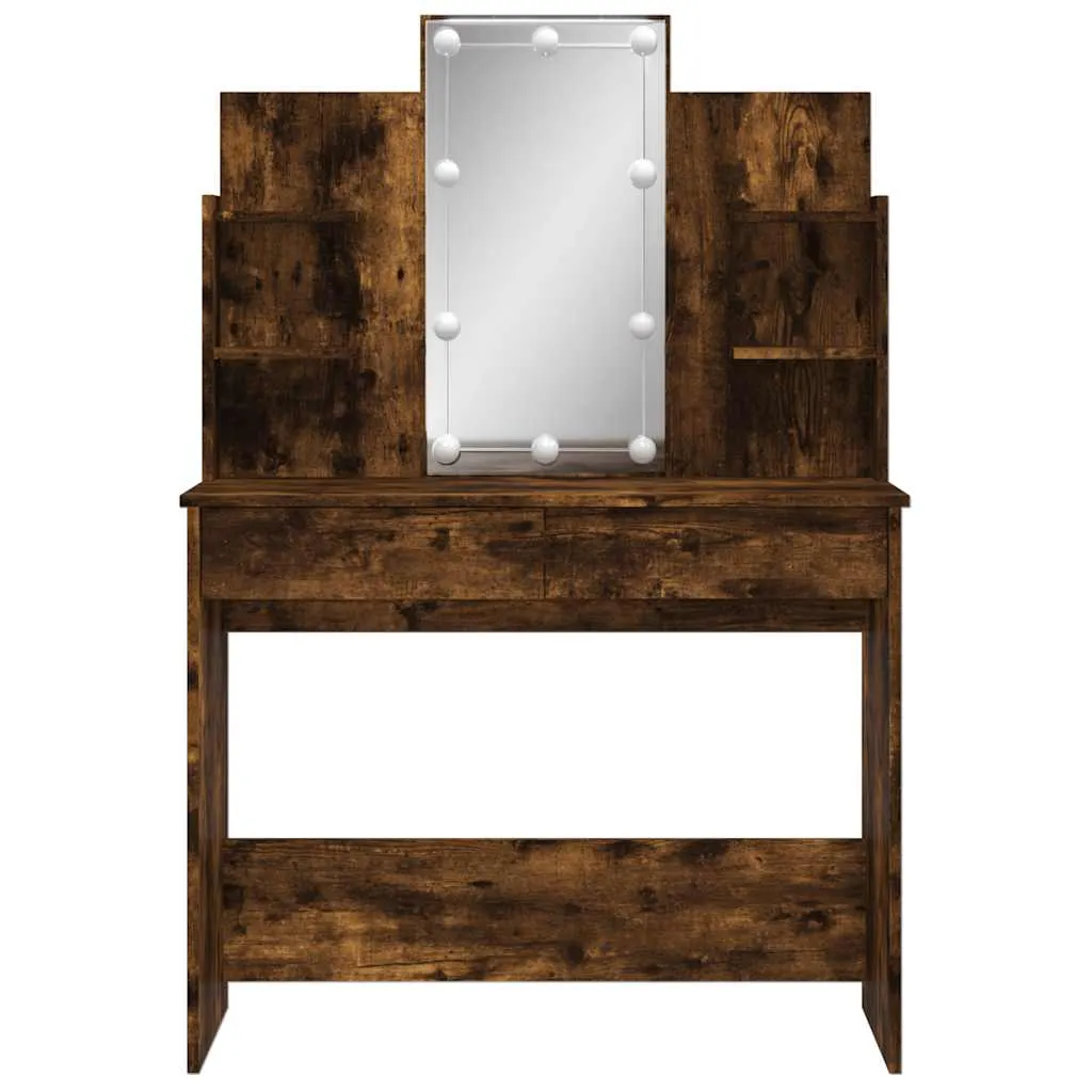 Schminktisch mit Spiegel und LED-Beleuchtung 96x40x142 cm Räuchereiche