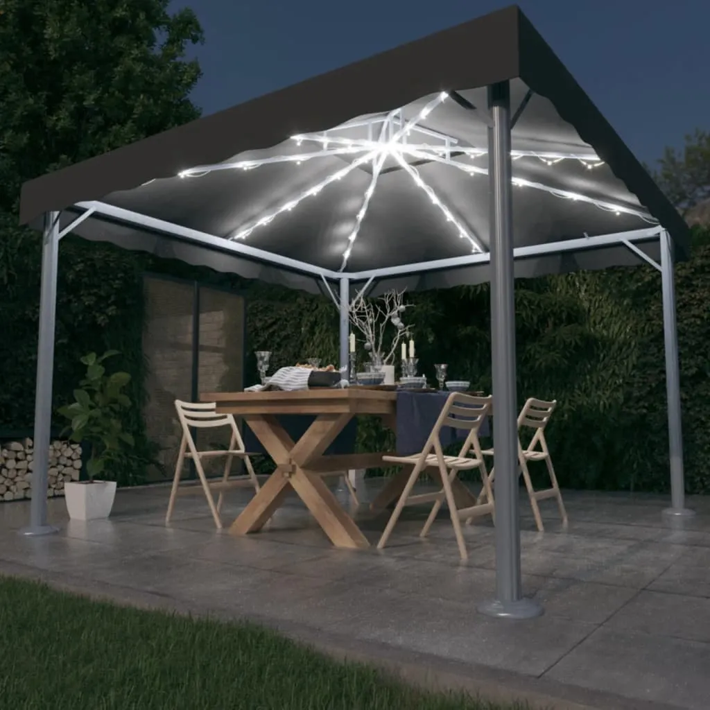Pavillon Anthrazit 300x300x270 cm mit Solar-Lichterkette und Aluminium-Stahl-Gestell