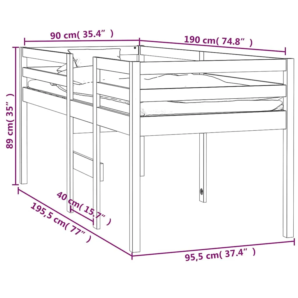 Hochbett Weiß 90x190 cm Massivholz Kiefer