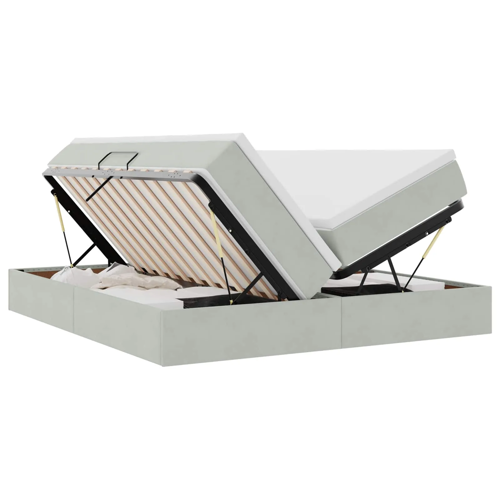 Stauraumbett mit Matratze 204 x 180 x 48,5 cm Hellgrau