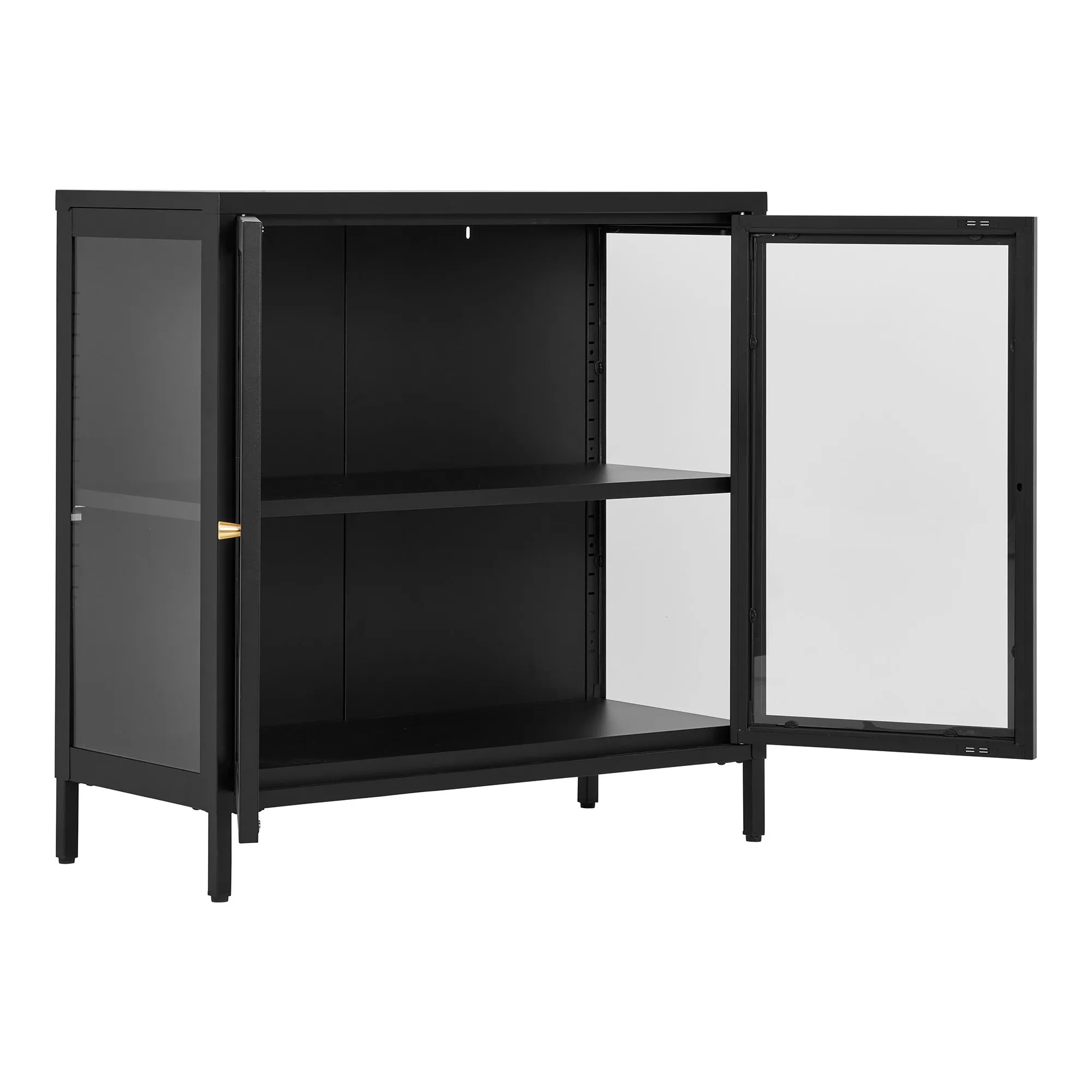 tinkaro Schrank 2 Glastüren 80x35x80 cm Schwarz