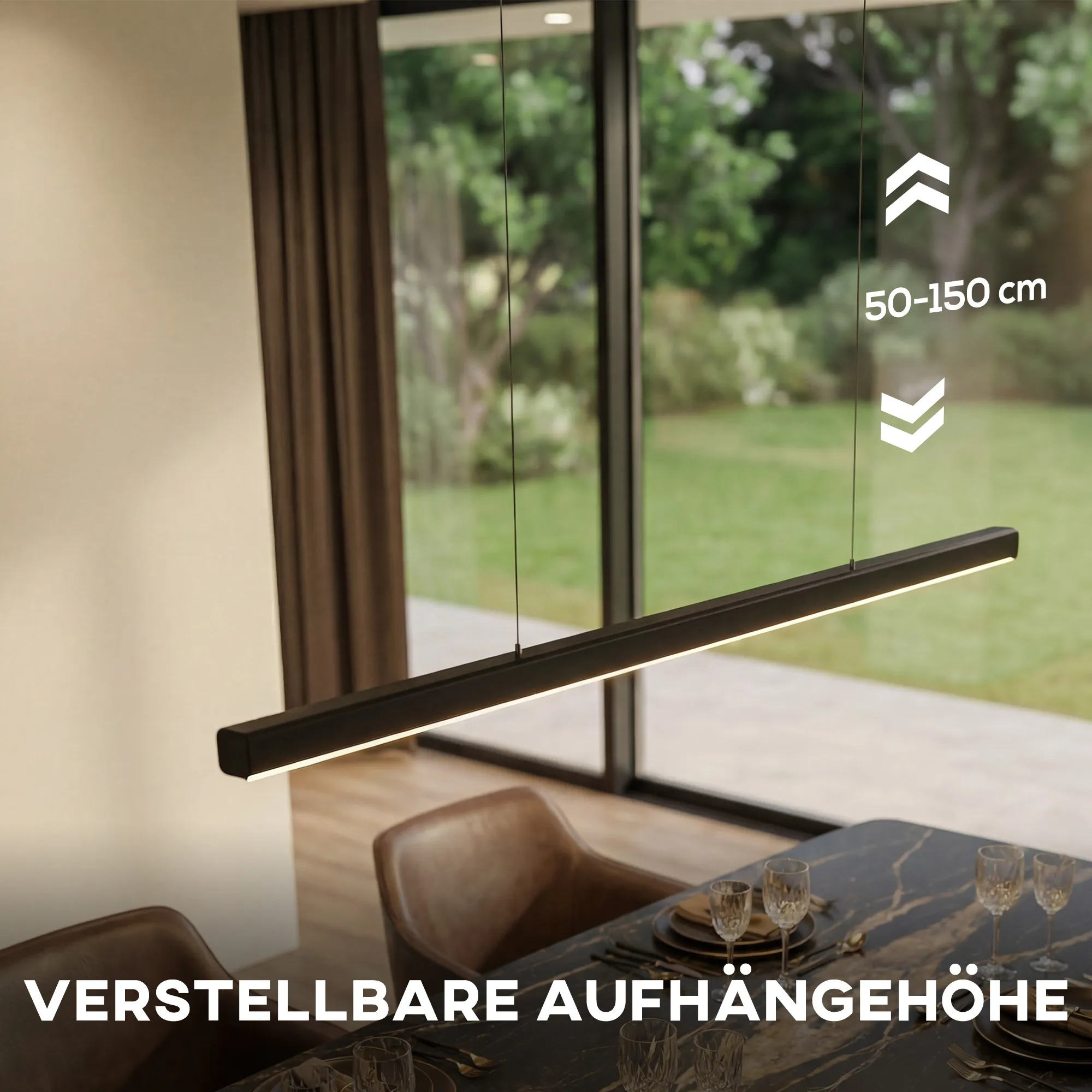 Pendelleuchte dimmbar mit Fernbedienung, Aluminium, 114 cm, Schwarz
