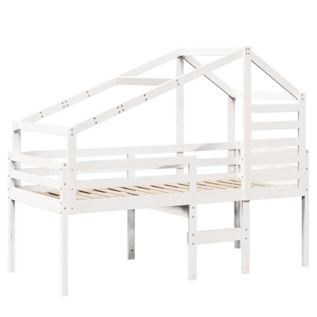 Hochbett mit Dach Weiß 90x190 cm Massivholz Kiefer