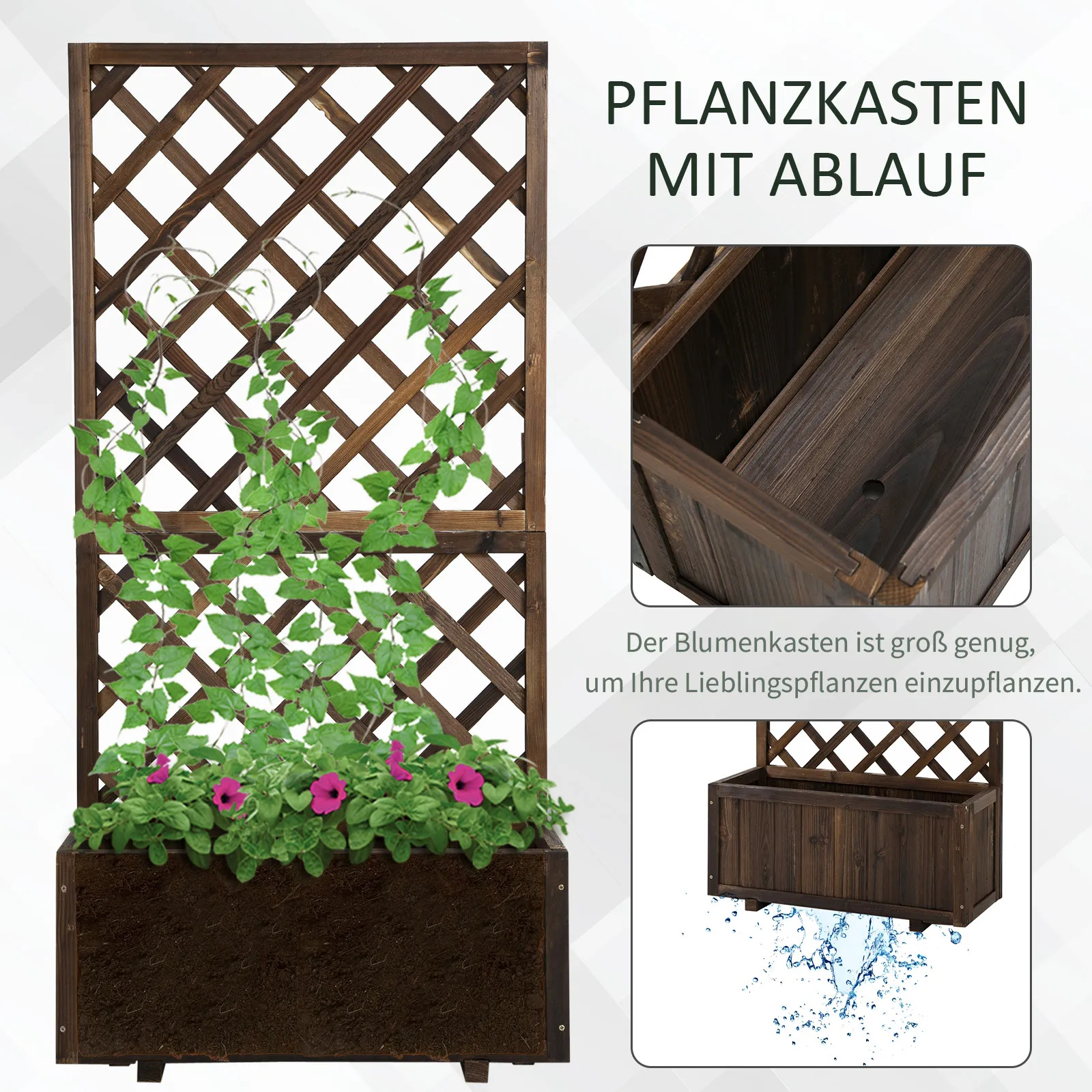Rustikaler Blumenkasten 72,5L x 31,5B x 149,5H cm Braun