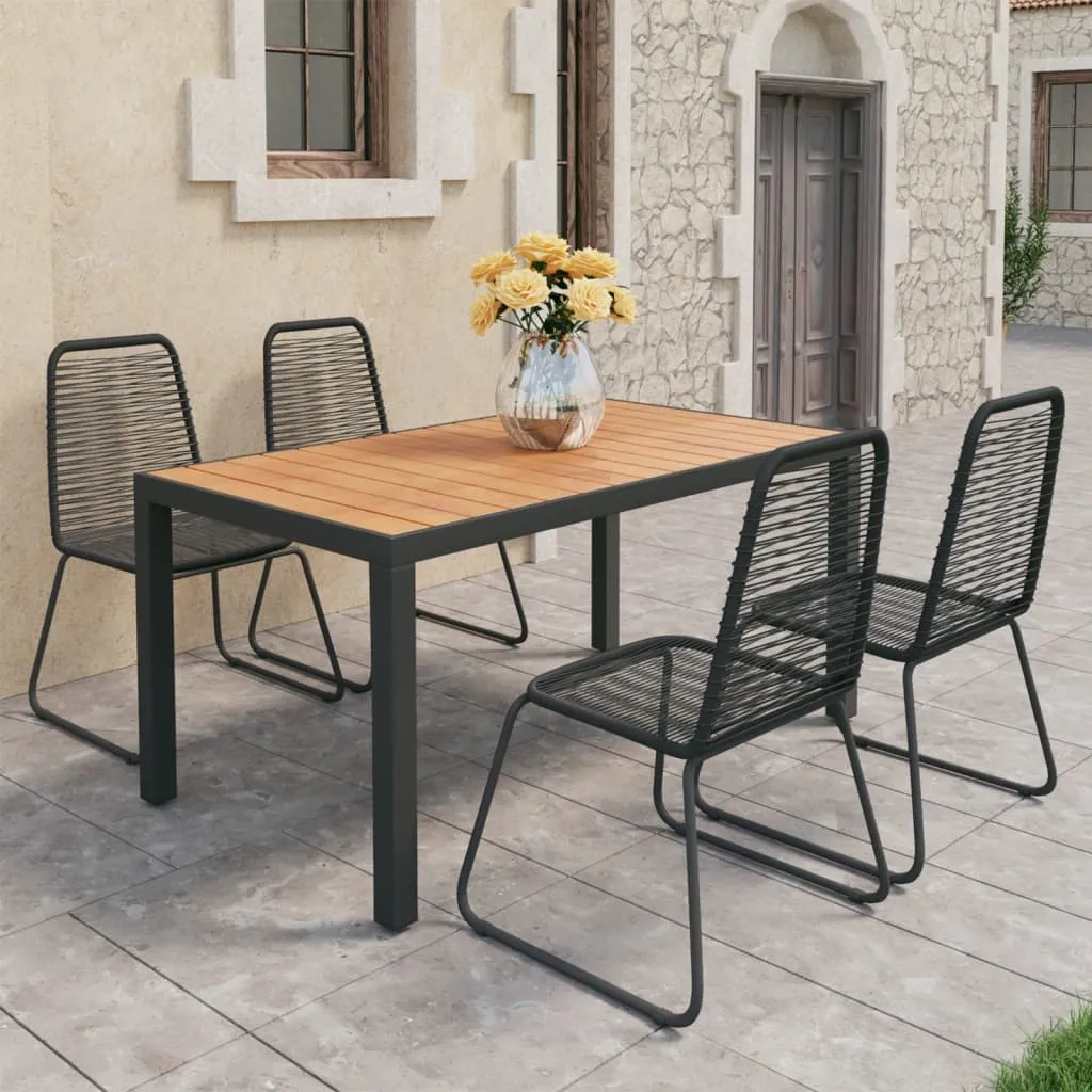 Garten-Essgruppe Tisch 150x90x74 cm Schwarz/Braun, Stühle 54x59x91 cm Schwarz