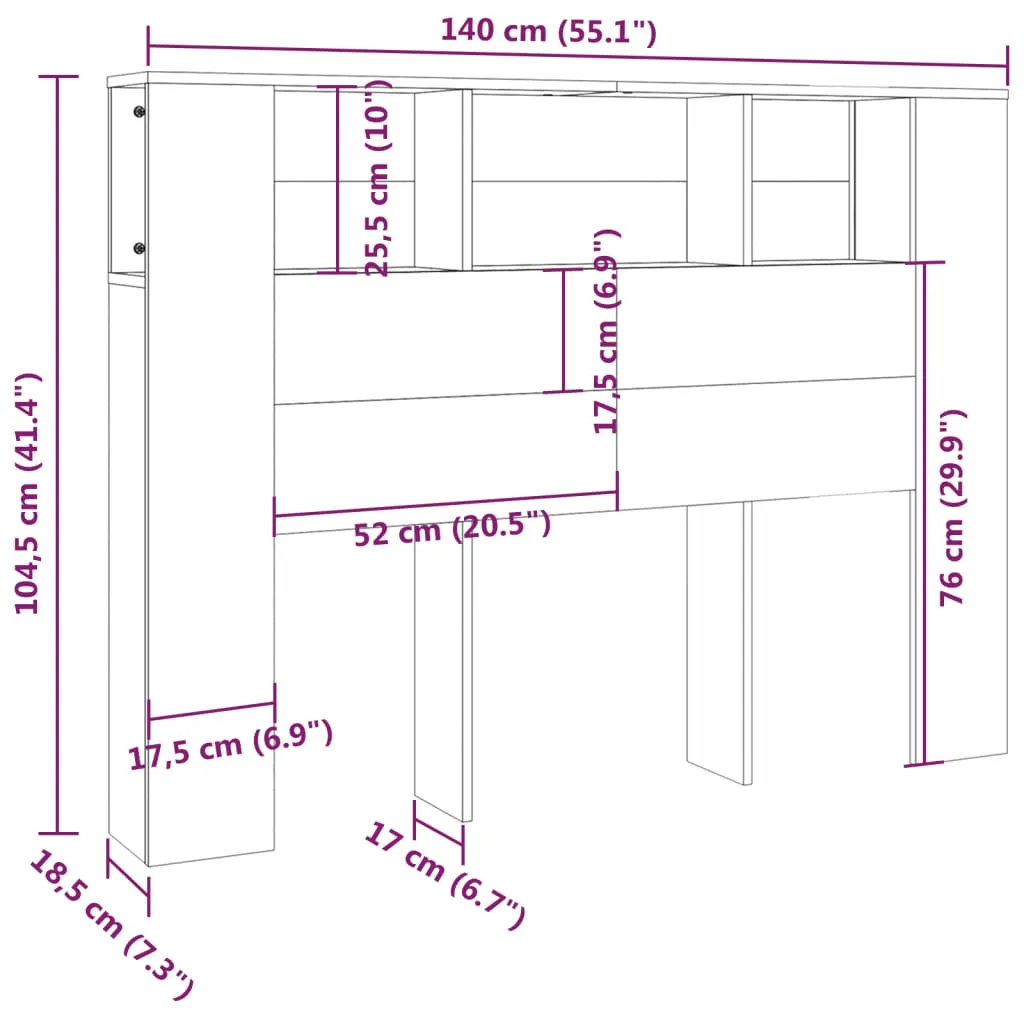Kopfteil-Regal 140 x 18,5 x 104,5 cm Betongrau aus Holzwerkstoff