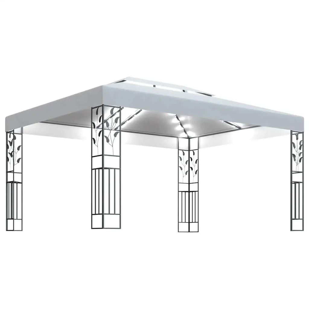 Weißer Pavillon 3 x 4 m mit doppeltem Polyesterdach und Solar-Lichterkette