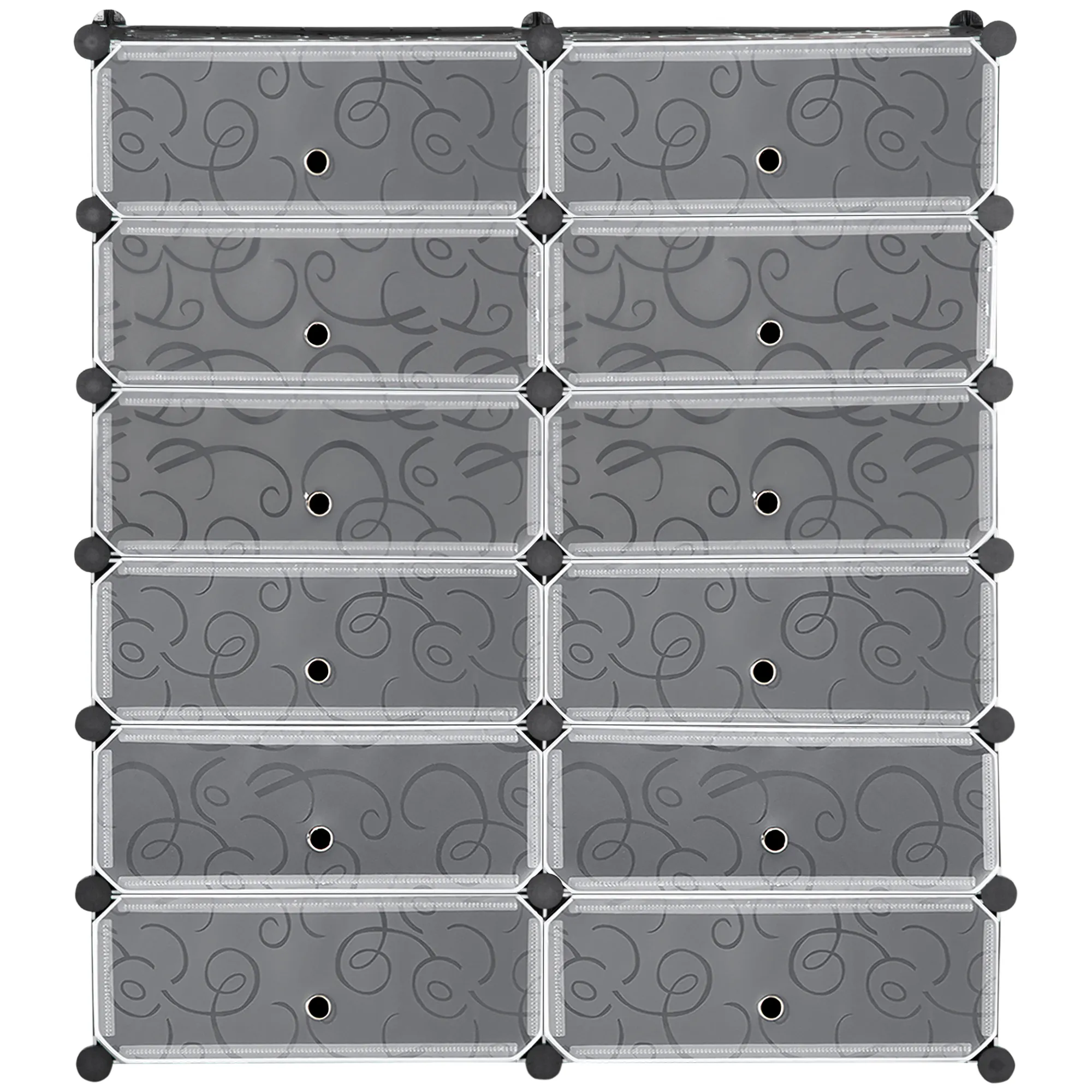 Schuhregal, 12 Aufbewahrungsboxen für 24 Paar Schuhe, Kunststoff, Schwarz+Weiß