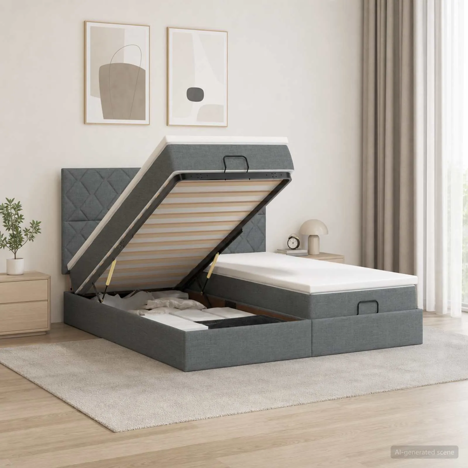 Ottoman Bett mit Matratze 200x200 cm Dunkelgrau