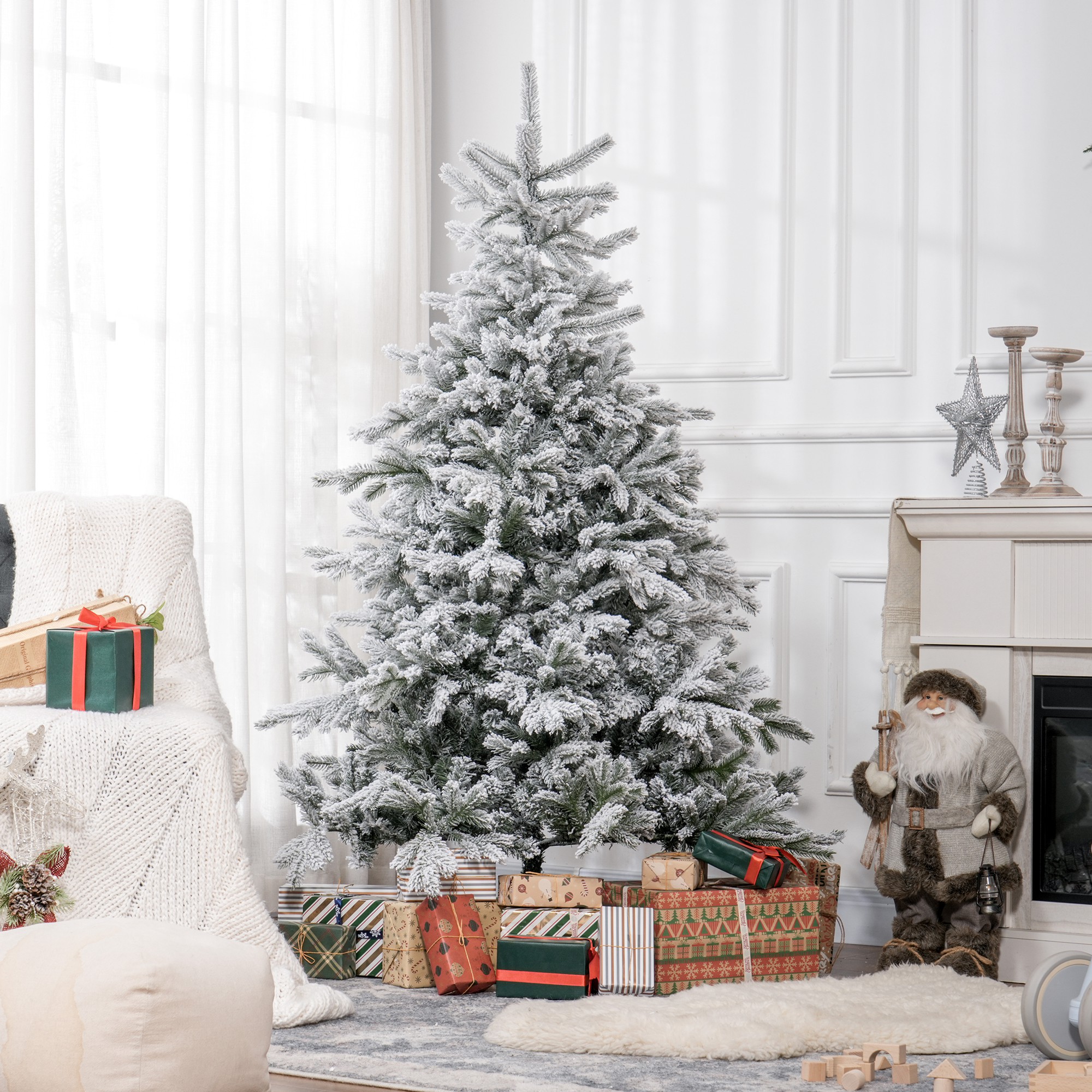 Weihnachtsbaum künstlich mit Kunstschnee, flammhemmend, 180 cm