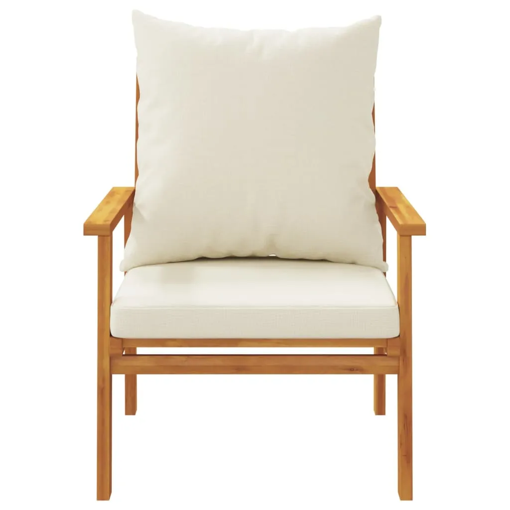 Outdoor-Sessel aus Echtholz 68x65x81 cm mit cremeweißen Kissen
