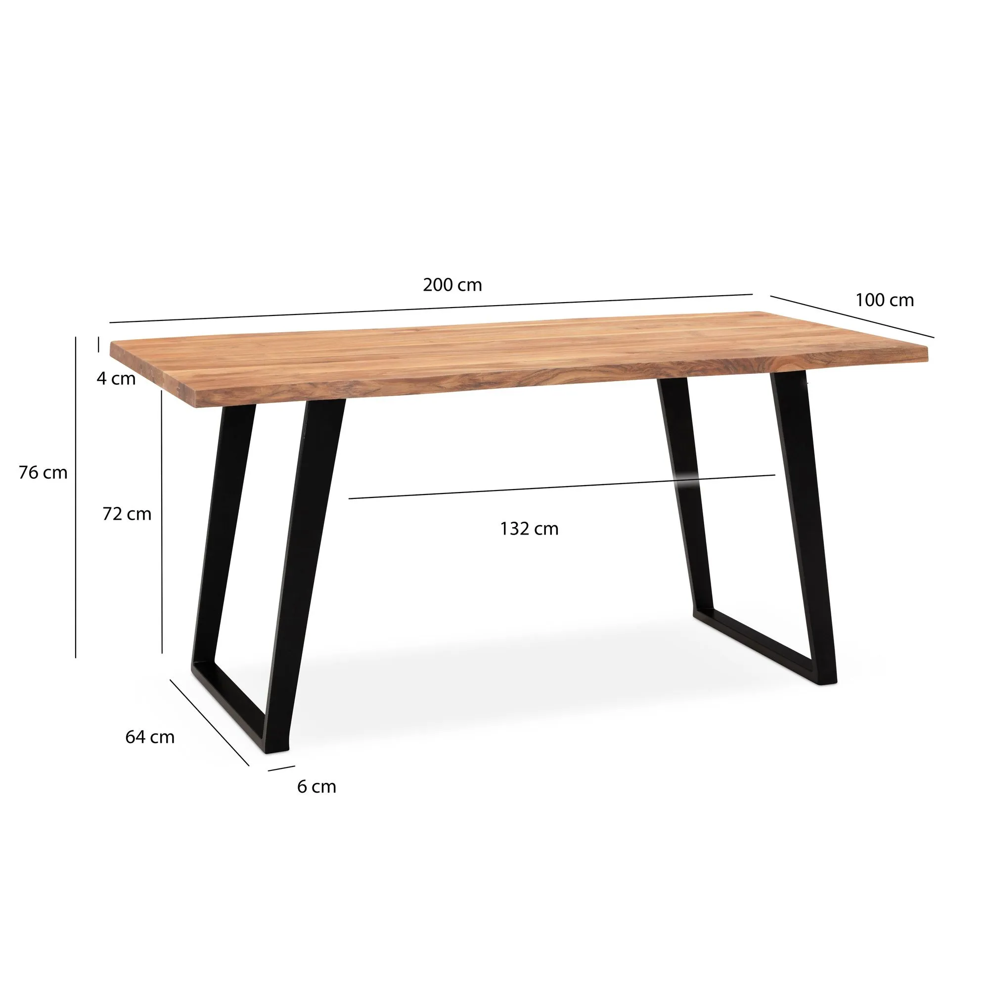 Esszimmertisch 200x100x76 cm Akazie Massivholz / Metall Esstisch Baumkante