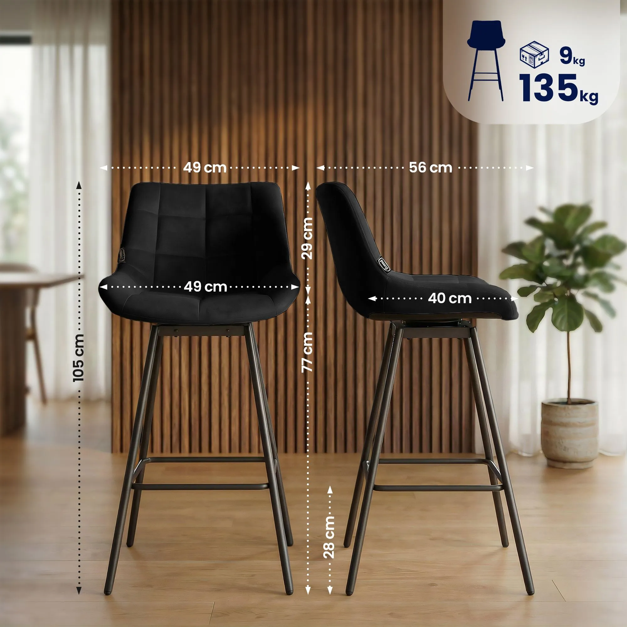 4er Set Barhocker Weston schwenkbar 105x49x56 cm schwarz
