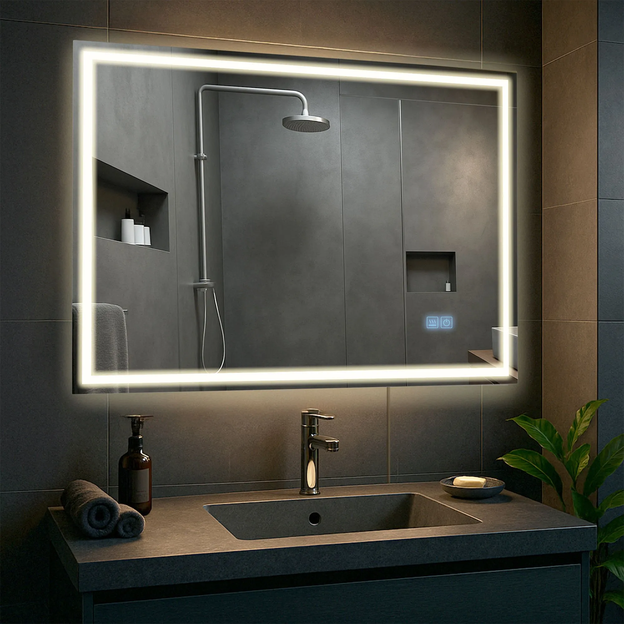 Badspiegel Jaffrey Bluetooth LED 100x70 cm Klarglas